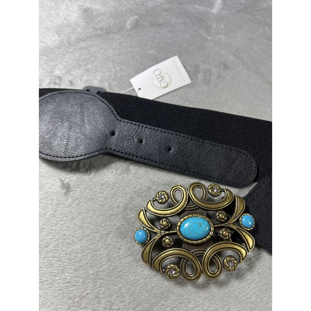 NWT Black Stretch Waist Clincher Belt Turquoise Western Boho 1X - Picture 4 of 5